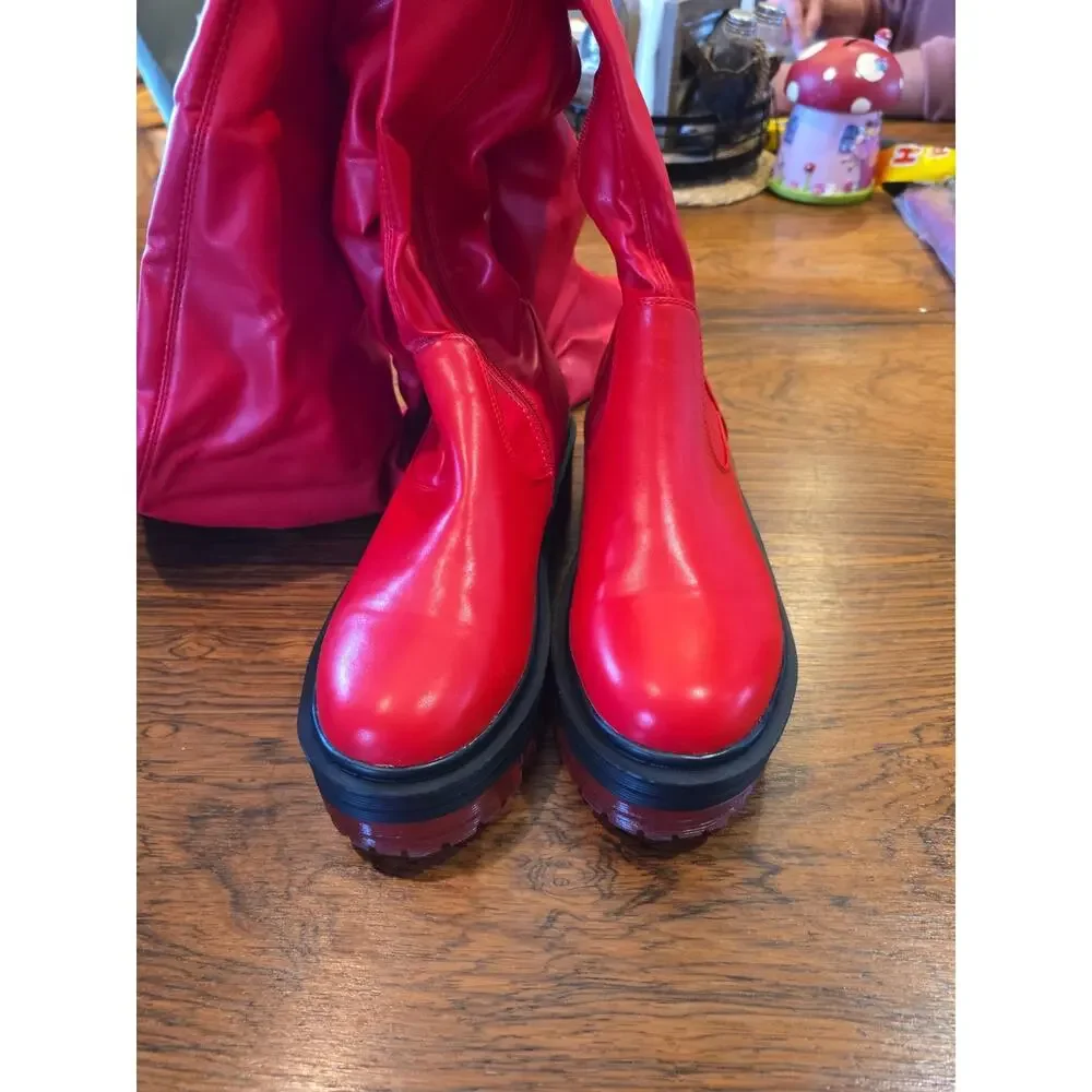 Azalea Wang Red Over Knees Boots Women's Size 8 - Picture 4 of 16